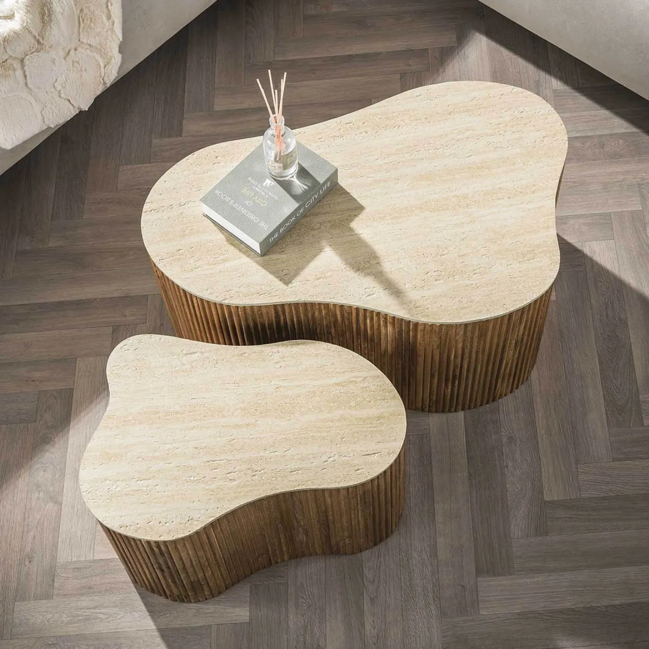 Salontafel Limestone Shamrock - set van 2