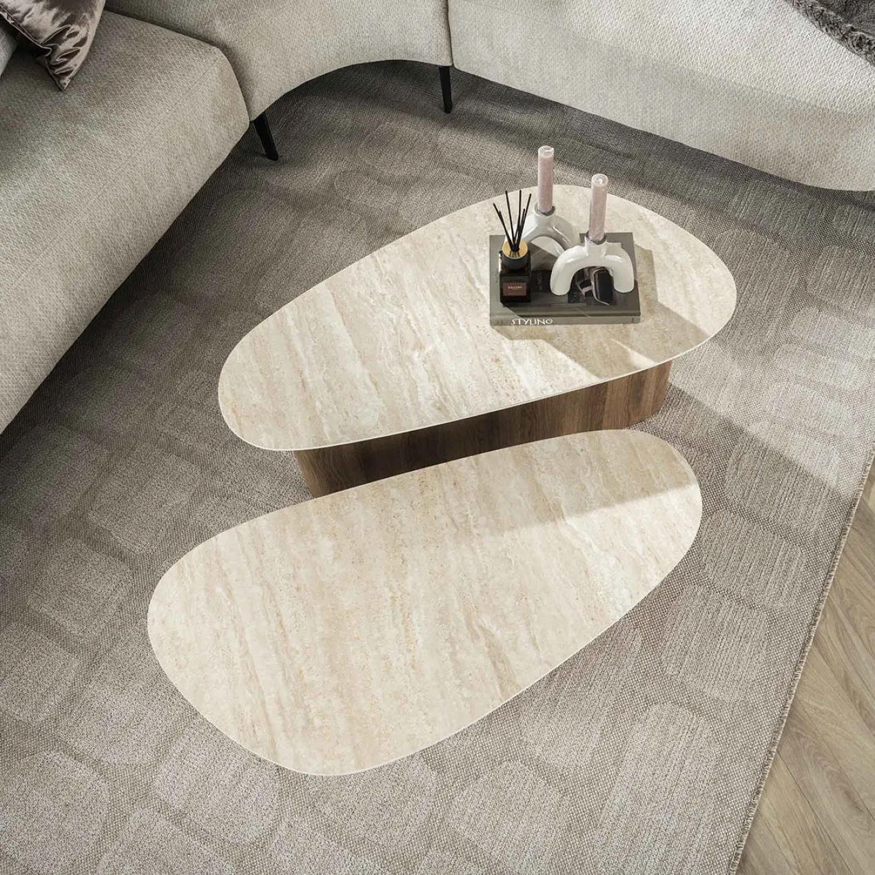Salontafel Limestone Triangle Duo