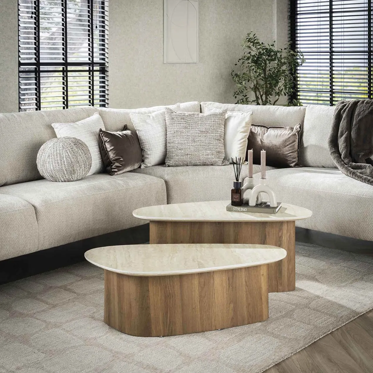 Salontafel Limestone Triangle Duo