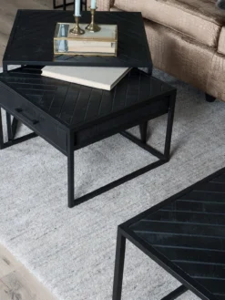 Salontafel Ruby visgraat zwart mangohout – set van 2