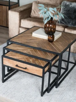 Salontafel Ruby visgraat zwart mangohout – set van 2
