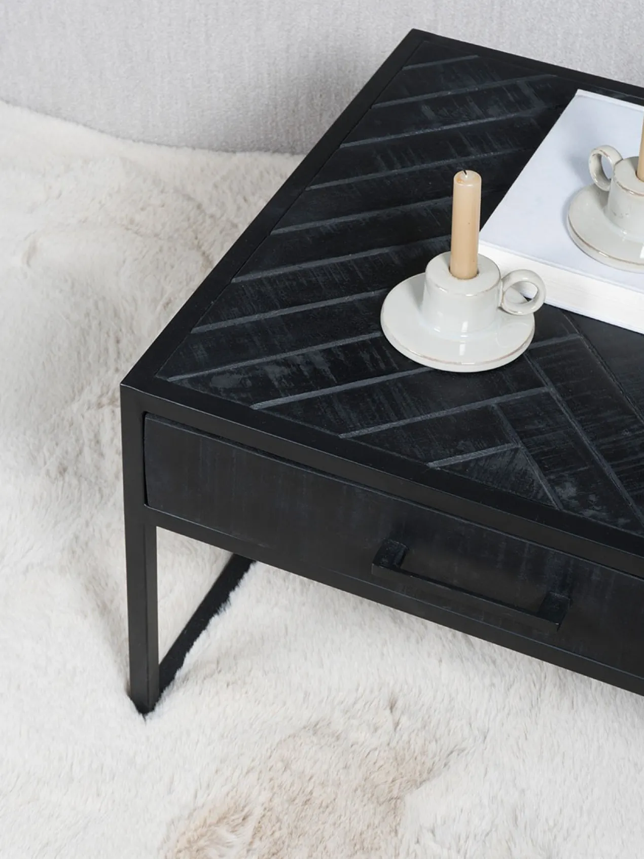 Salontafel Ruby visgraat zwart mangohout – set van 2