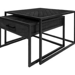 Salontafel Ruby visgraat zwart mangohout – set van 2