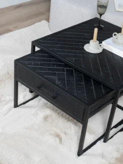 Salontafel Ruby visgraat zwart mangohout – set van 2