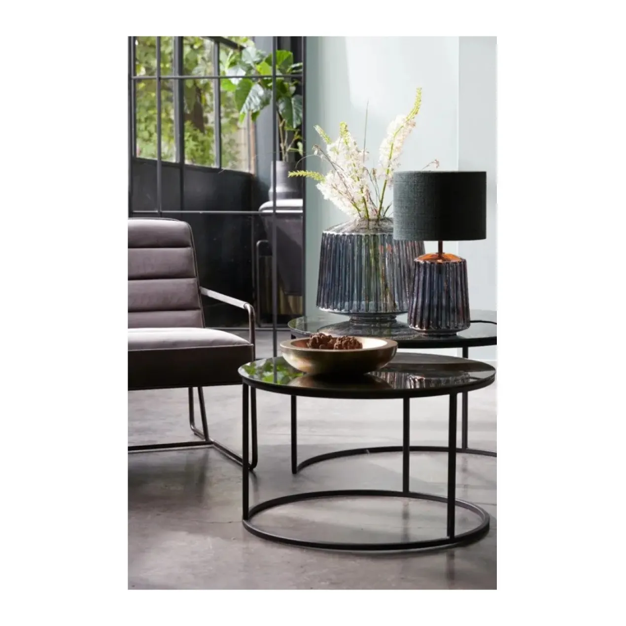 Salontafel Tabun glas en mat zwart set van 2