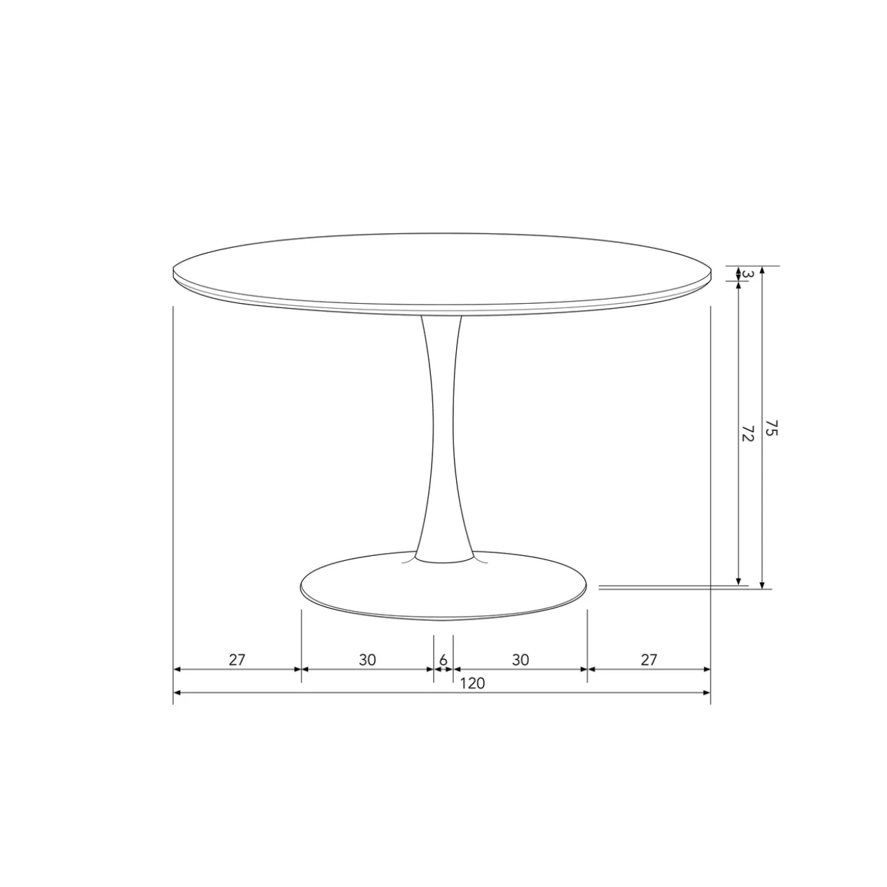 Sammy eettafel trompetvoet rond mdf zwart o120 cm