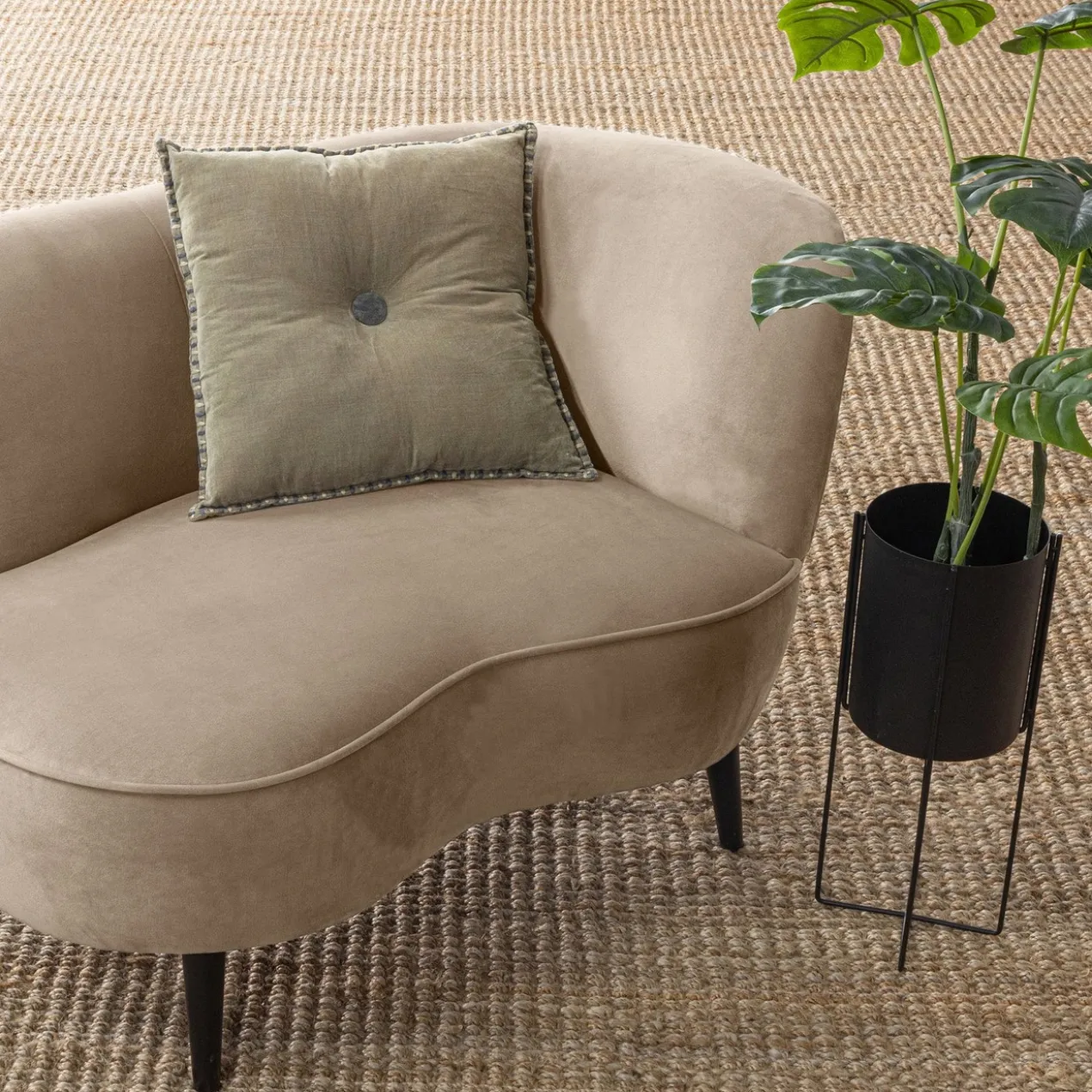 Sara lounge fauteuil rechts velvet khaki