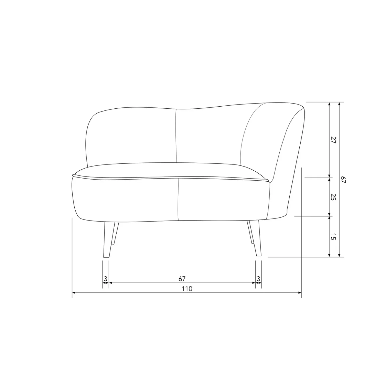Sara lounge fauteuil rechts velvet khaki