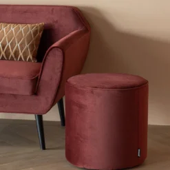 Sara poef hoog 46xo46 cm velvet bordeauxrood [fsc]