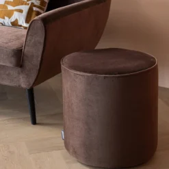 Sara poef hoog 46xo46 cm velvet donkerbruin [fsc]