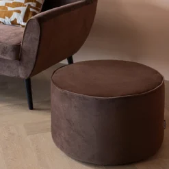 Sara poef laag 36xo60 cm velvet donkerbruin [fsc]