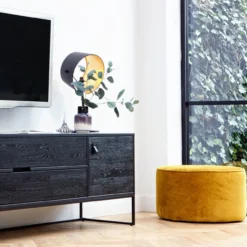 Sara poef laag 36xo60 cm velvet okergeel