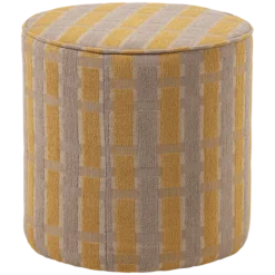 Sarli poef hoog ruit dessin chenille taupe/geel [fsc]