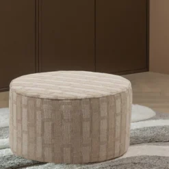 Sarli poef laag ruit dessin chenille naturel/beige [fsc]