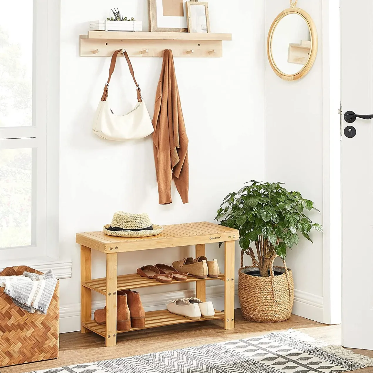 Schoenenrek Indusign bamboe Naturel en wit bamboe