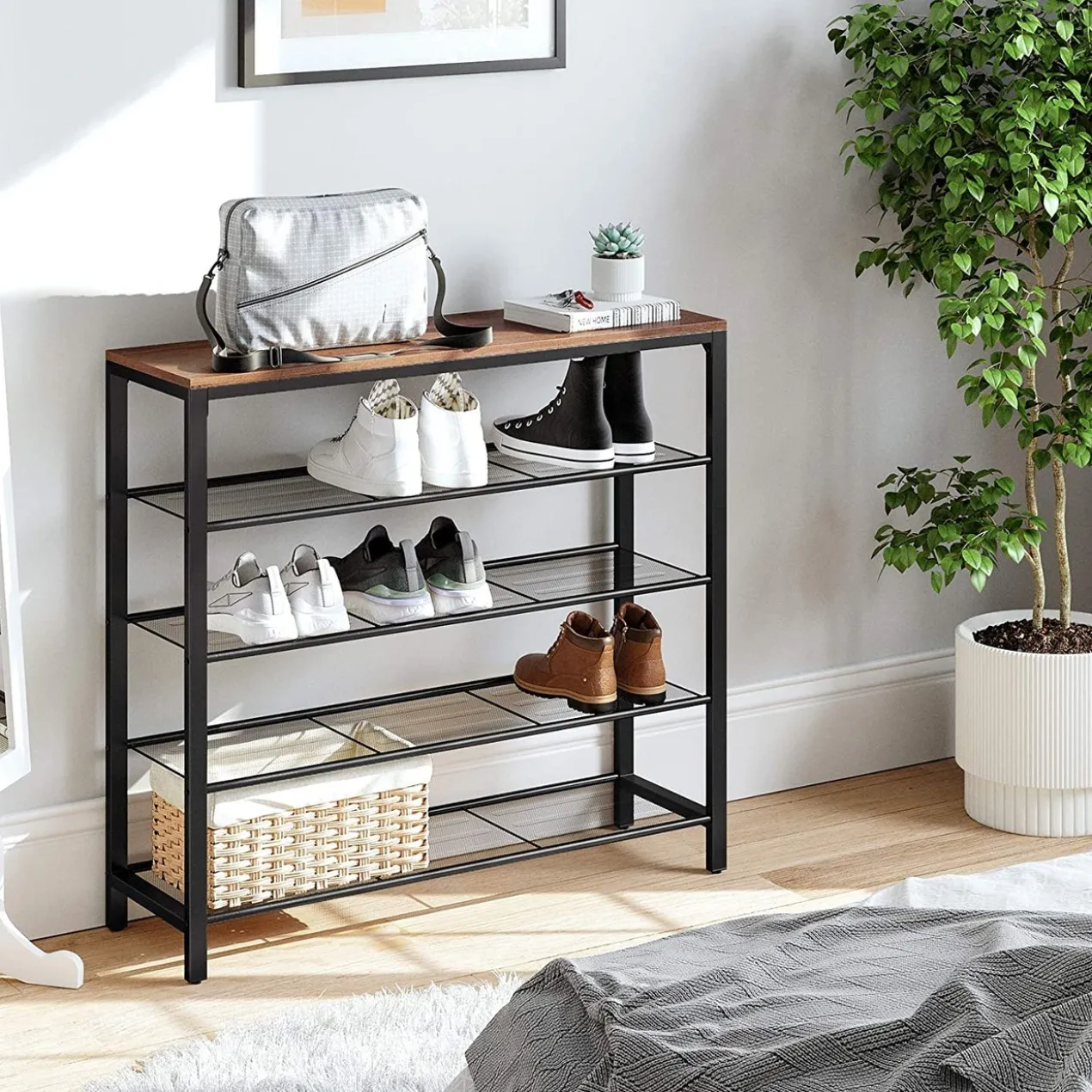 Schoenenrek met 4 rasterniveau's Vintage bruin