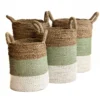 Seagrass gevlochten mand natural/groen-grijs/wit S