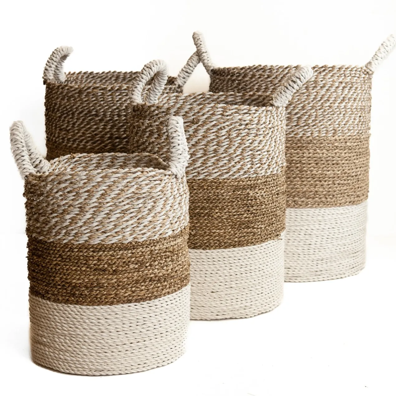 Seagrass gevlochten mand natural-wit/natural/wit M