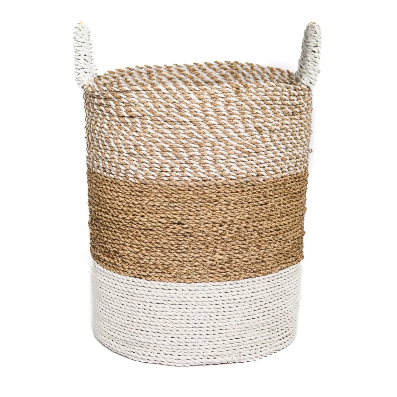 Seagrass gevlochten mand natural-wit/natural/wit XL
