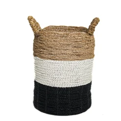 Seagrass gevlochten mand natural/wit/zwart L