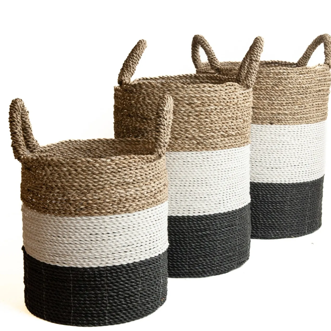 Seagrass gevlochten mand natural/wit/zwart XL