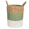 Seagrass gevlochten mand natural/groen-grijs/wit L