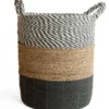 Seagrass gevlochten mand zwart-wit/natural/zwart L