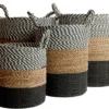 Seagrass gevlochten mand zwart-wit/natural/zwart XL