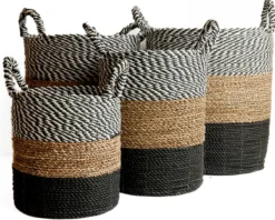 Seagrass gevlochten mand zwart-wit/natural/zwart XL