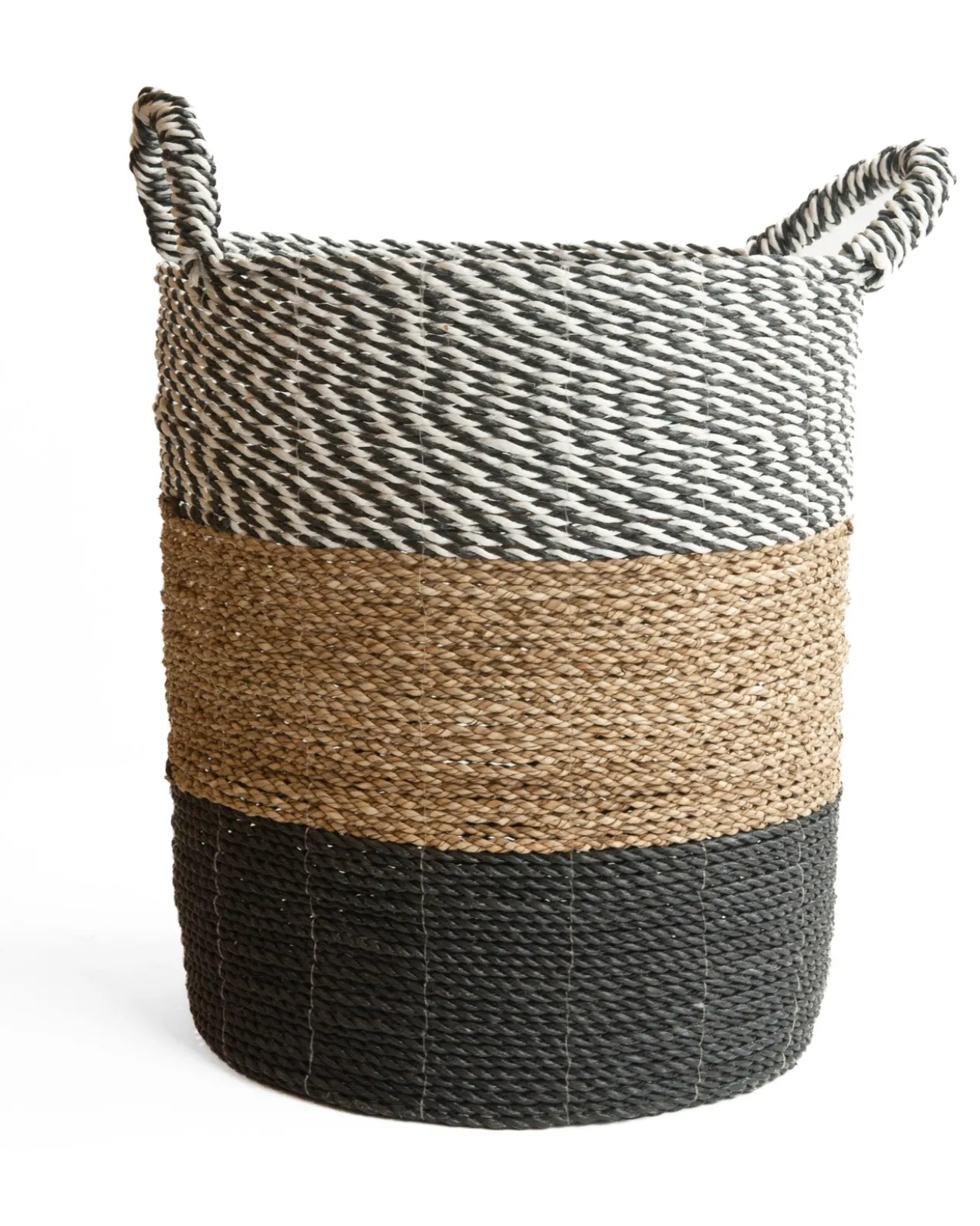 Seagrass gevlochten mand zwart-wit/natural/zwart XL