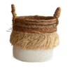 Seagrass waterhyacint mand met raffia natural/wit S