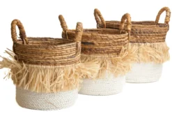 Seagrass waterhyacint mand met raffia natural/wit S