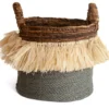 Seagrass waterhyacint mand met raffia naturel/grijs M