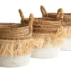 Seagrass waterhyacint mand met raffia naturel/wit M