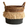 Seagrass waterhyacint mand met raffia natural/zwart M
