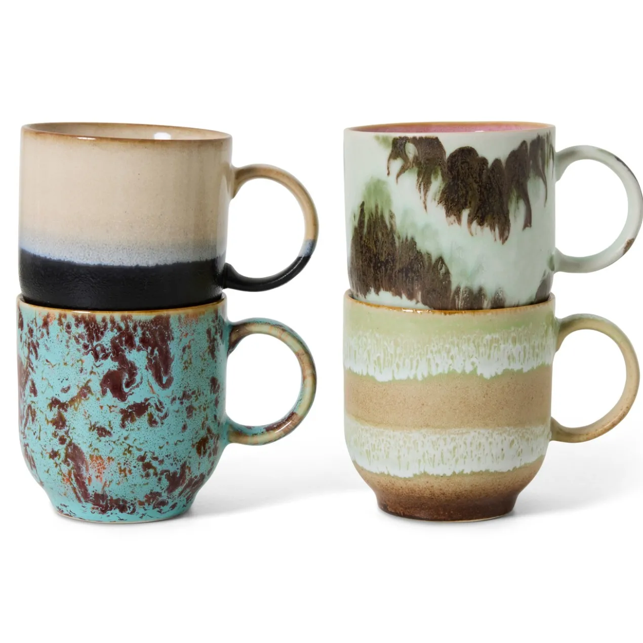 Servies 70's Ceramics cafe mug Abstract - set van 4