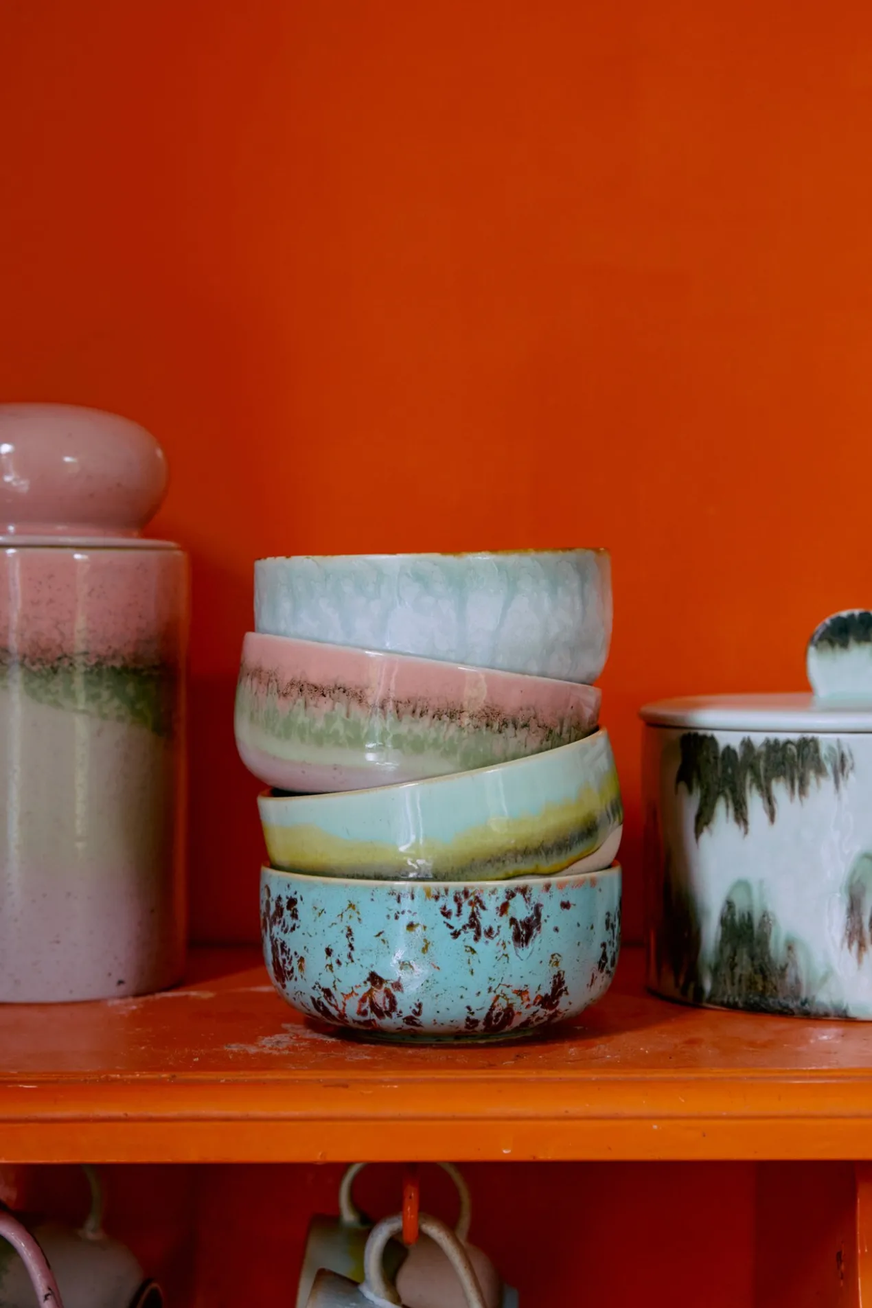 Servies 70's Ceramics dessert kom impression - set van 4