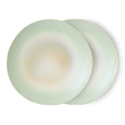 Servies 70s ceramics dinner plates palms - set van 2