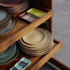 Servies 70's ceramics gebaksbordje grit - set van 2