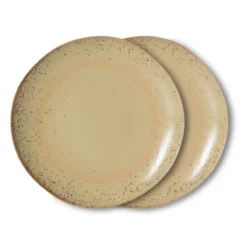 Servies 70's ceramics gebaksbordje grit - set van 2