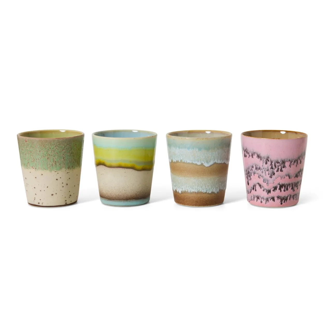 Servies 70's Ceramics koffie mok Pop art - set van 4