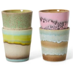 Servies 70's Ceramics koffie mok Pop art - set van 4