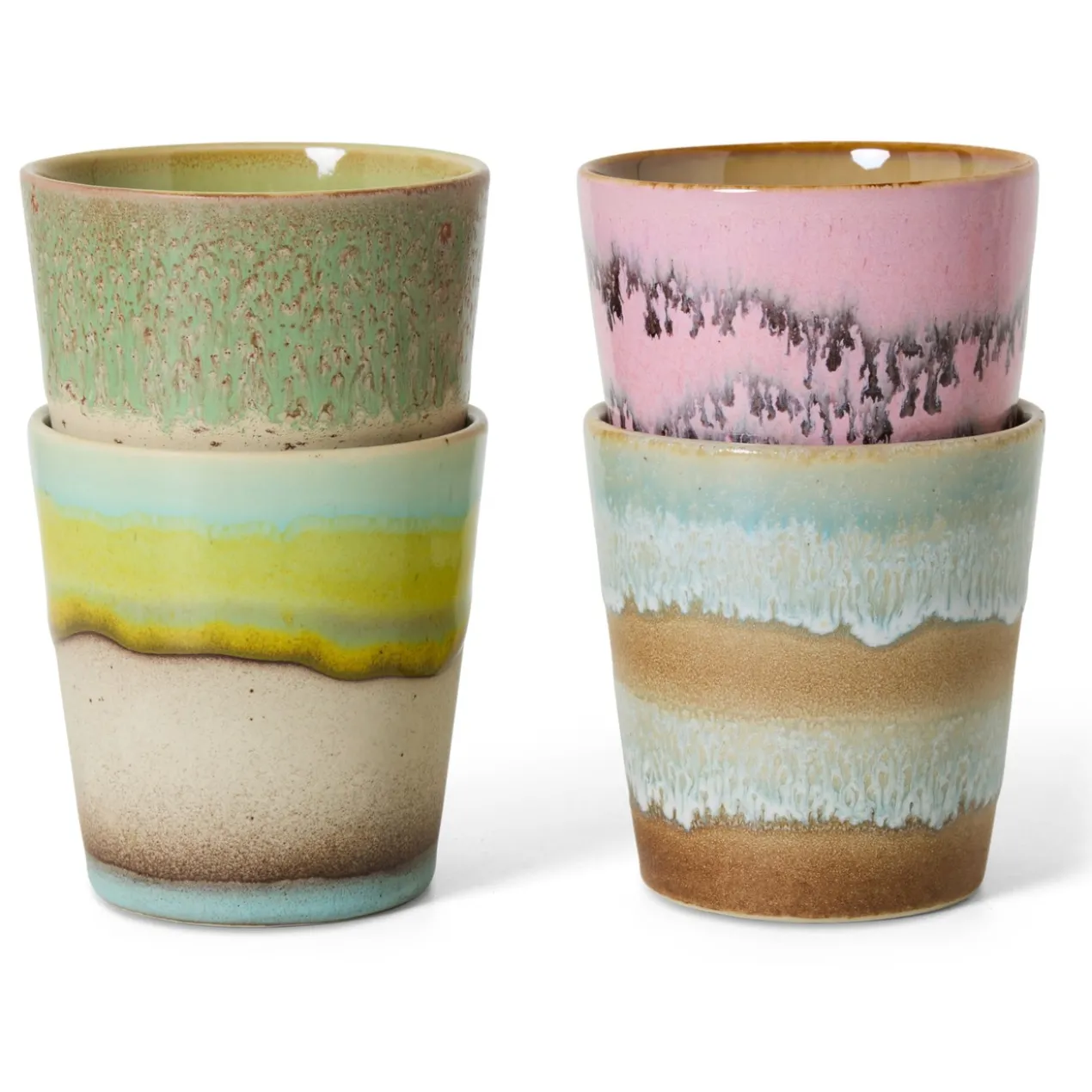 Servies 70's Ceramics koffie mok Pop art - set van 4