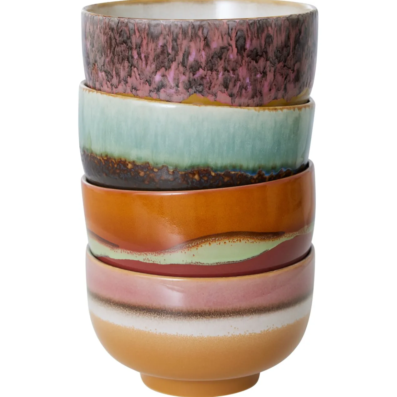 Servies 70's Ceramics Noodle schaal Geyser - set van 4