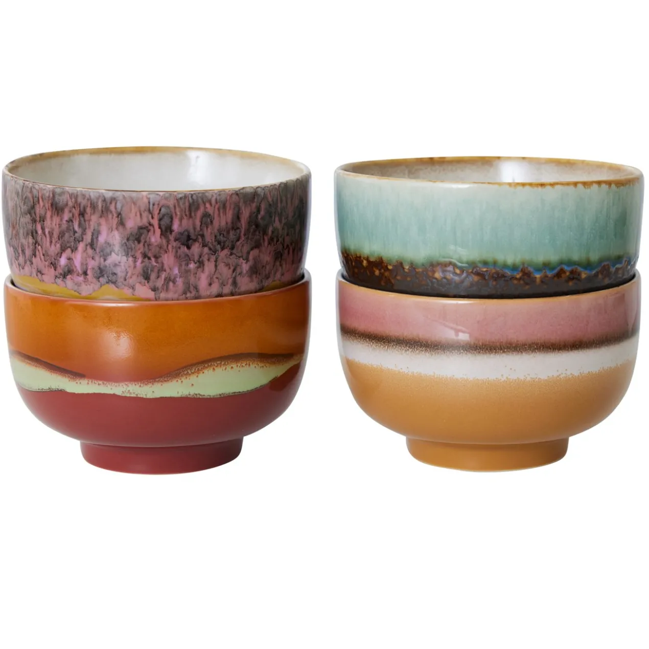 Servies 70's Ceramics Noodle schaal Geyser - set van 4