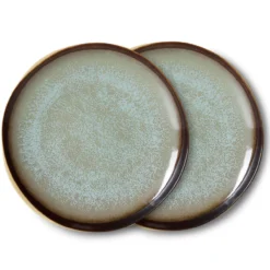 Servies 70's ceramics ontbijtbord contrast - set van 2