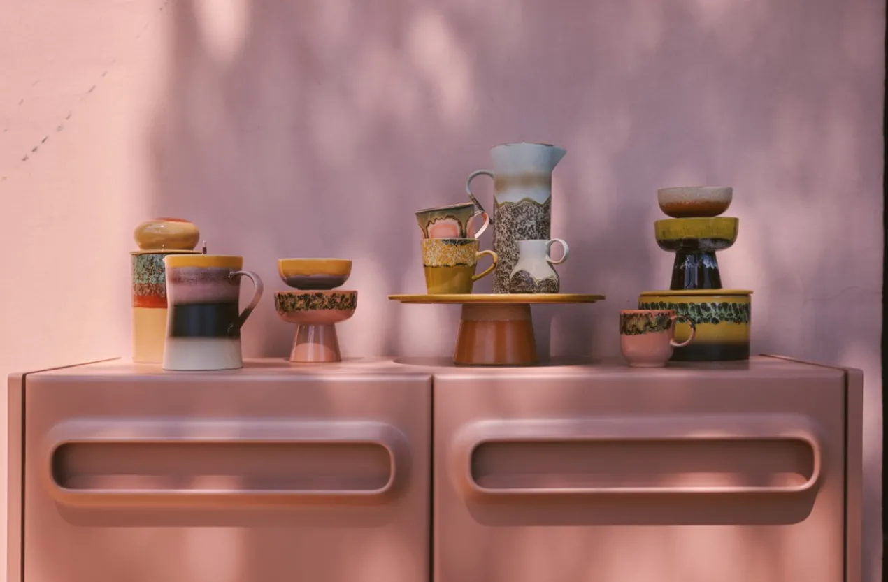 Servies 70s ceramics taartplateau L papaya