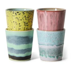 Servies 70's coffee mok artistic - set van 4