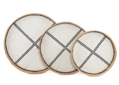 Set bamboe kraaltjes dienbladen / wanddecoratie wit/zwart