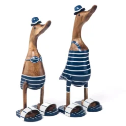 Set houten eenden gestreepte badkleding met badslippers